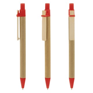 Bolígrafo personalizable de cartón reciclado y clip en madera.
